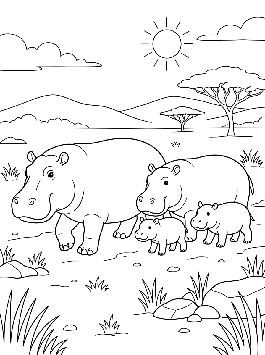 Hippo coloring pages free printable