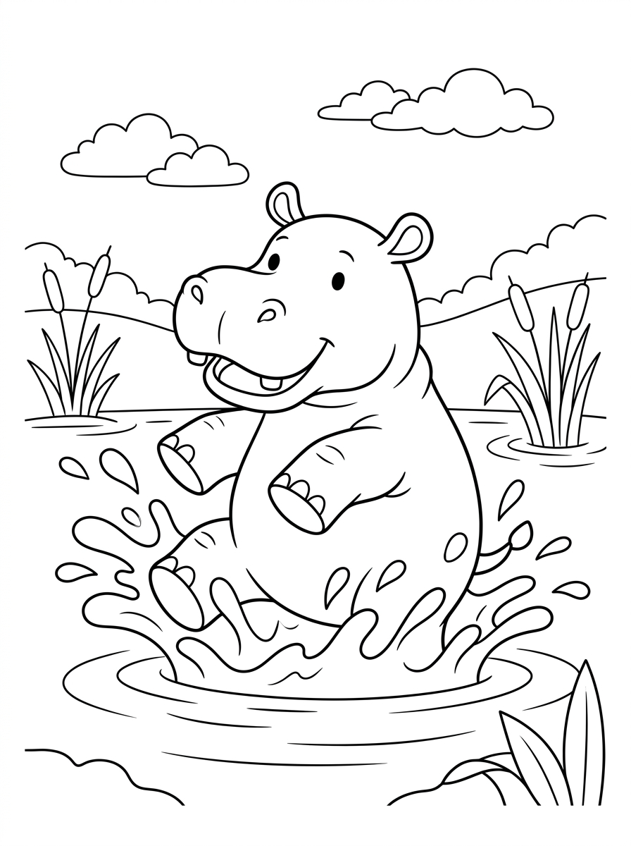 Hippo coloring pages for adults pdf 1