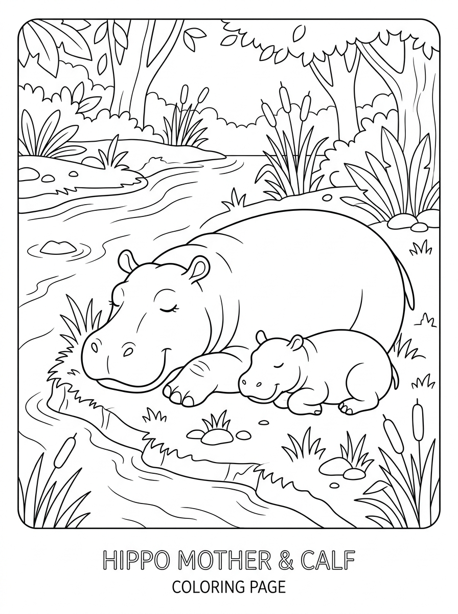 easy Hippo coloring pages