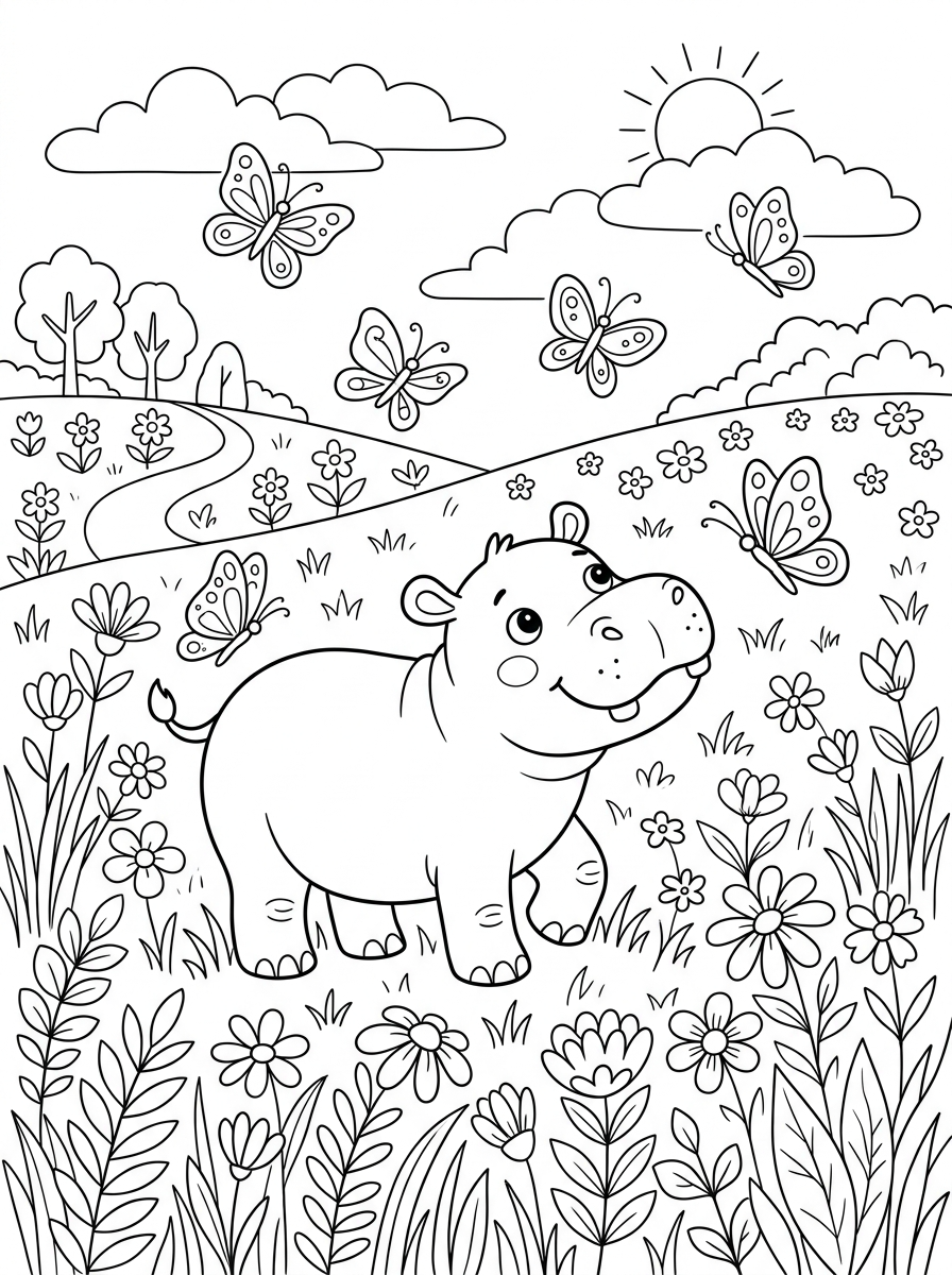 Hippo free coloring pages