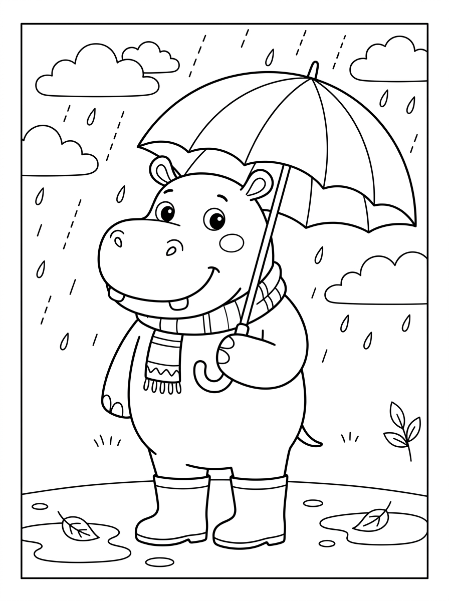 kawaii cute Hippo coloring pages