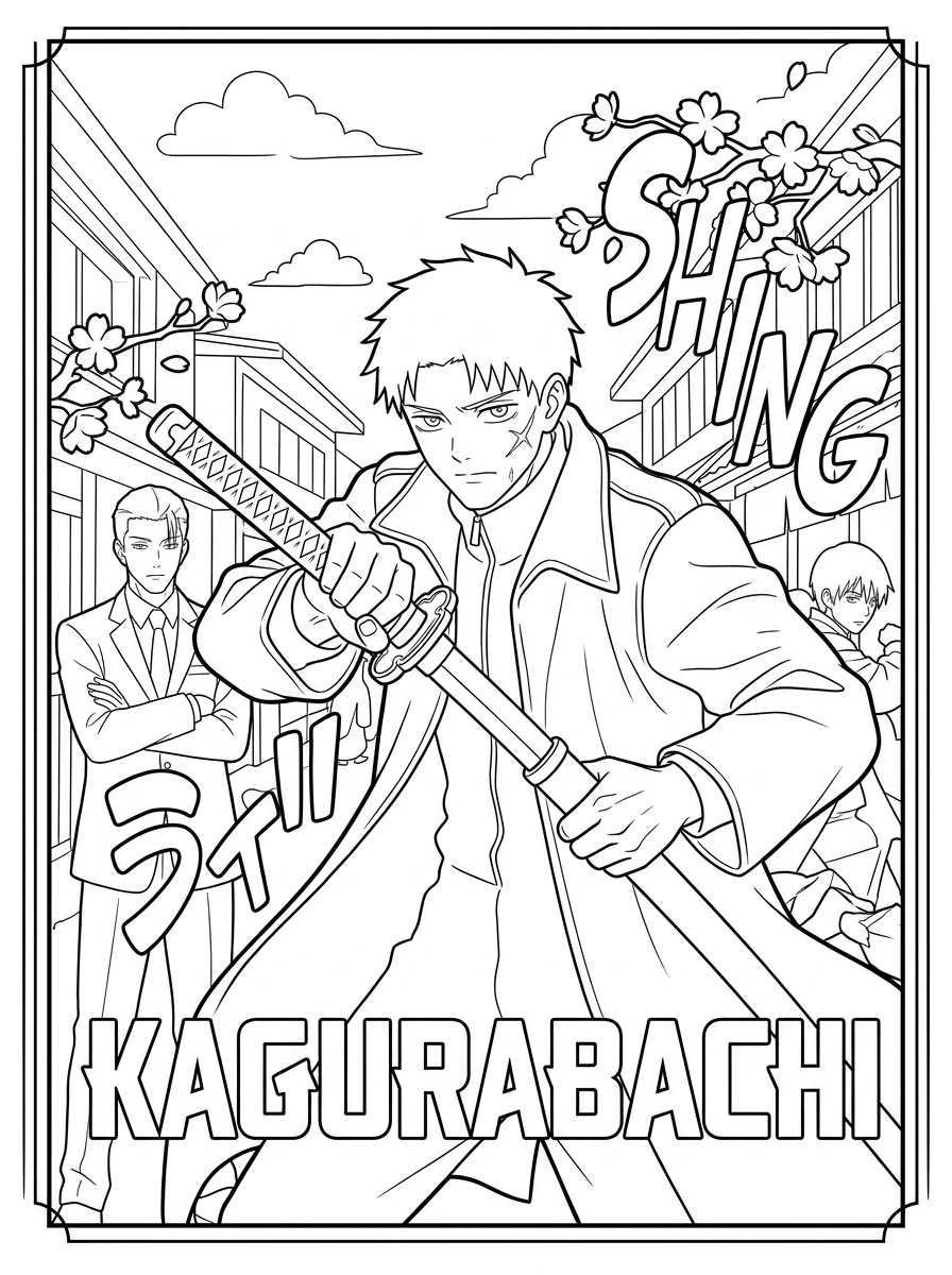 disegni da colorare di Kagurabachi 10 Disegni da colorare di Kagurabachi a grandezza naturale, stampabili gratuitamente per adulti, in formato PDF 1