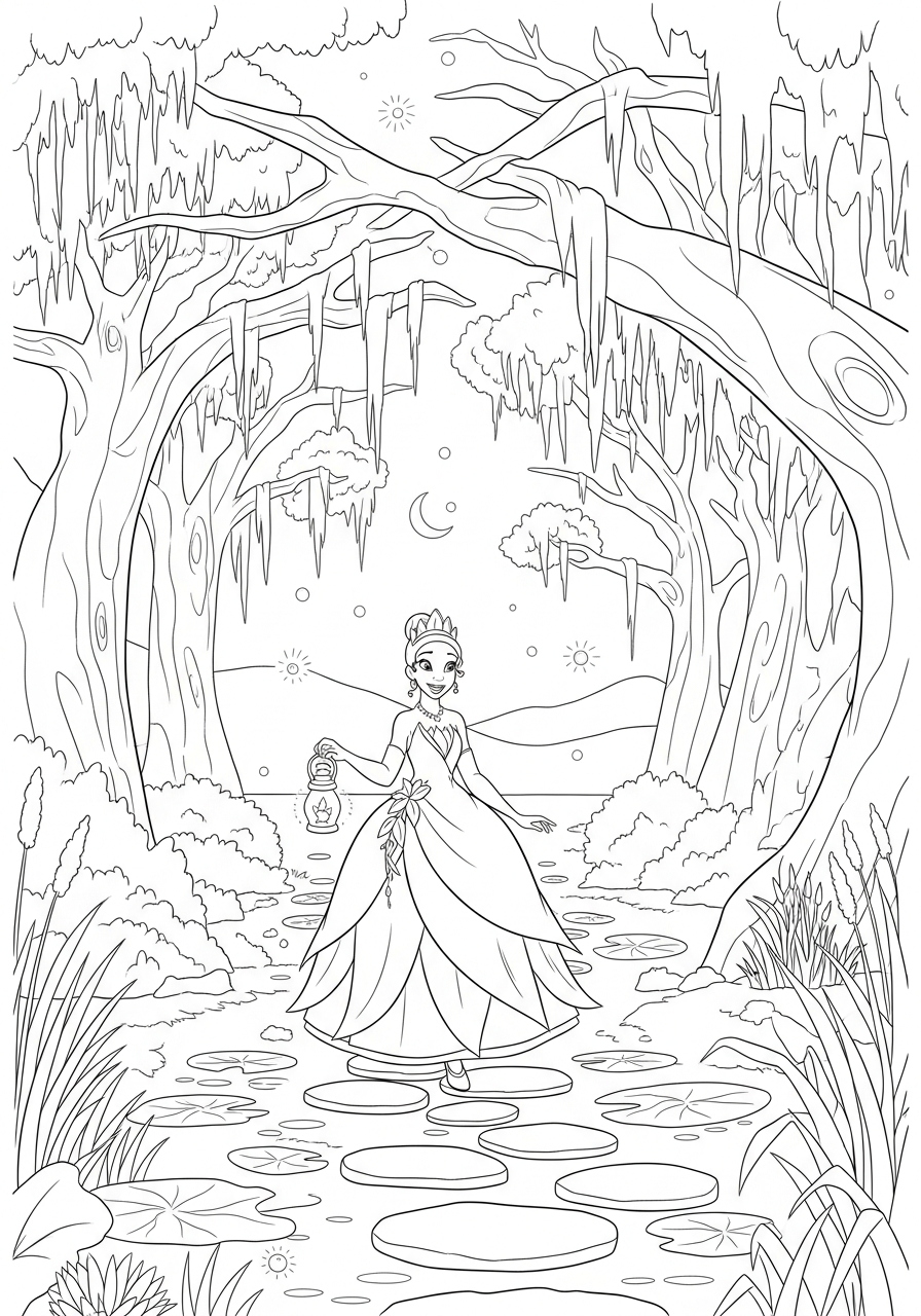 Tiana coloring pages easy