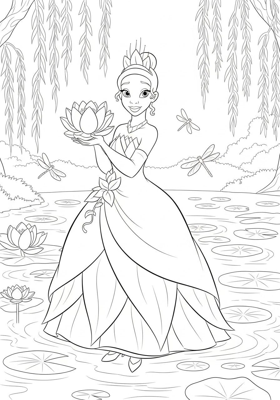Tiana themed coloring pages