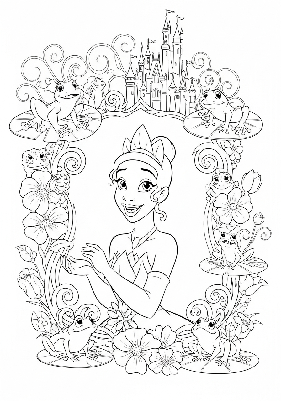 Tiana coloring pages for preschoolers