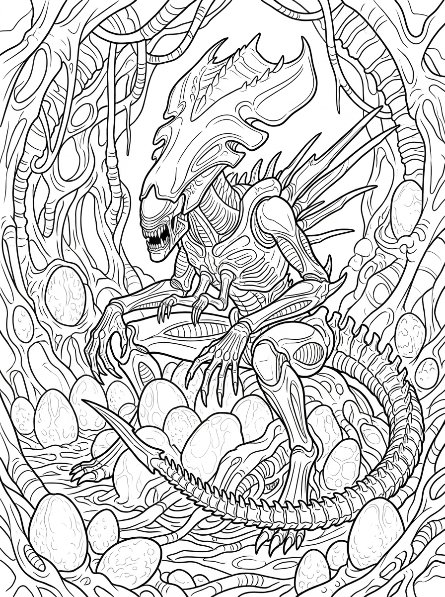 Xenomorph coloring pages for adults pdf