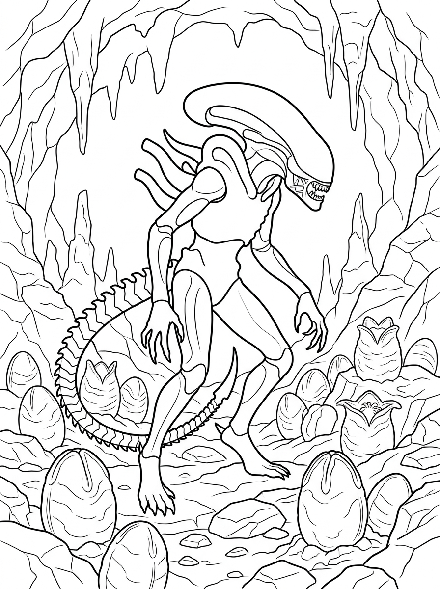 kawaii cute Xenomorph coloring pages 1