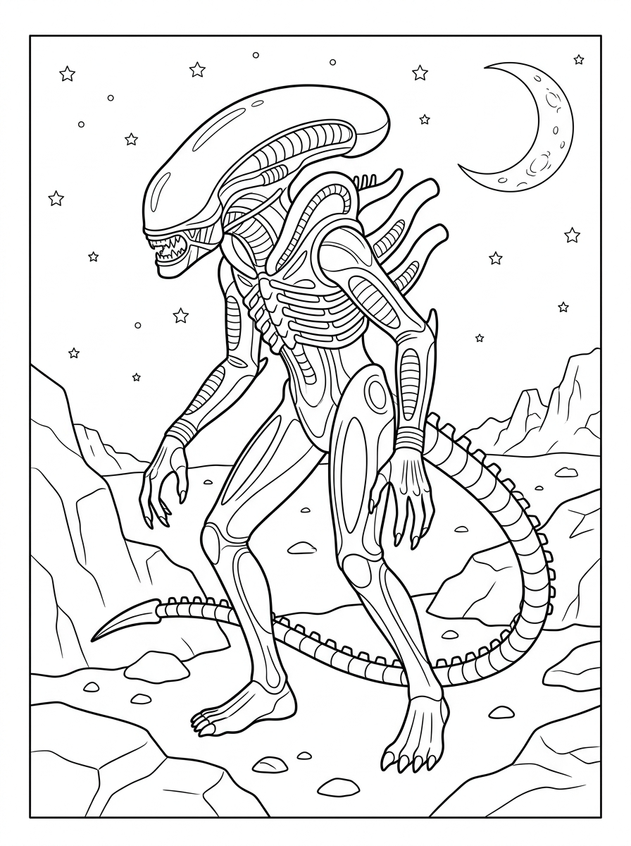 kawaii cute Xenomorph coloring pages