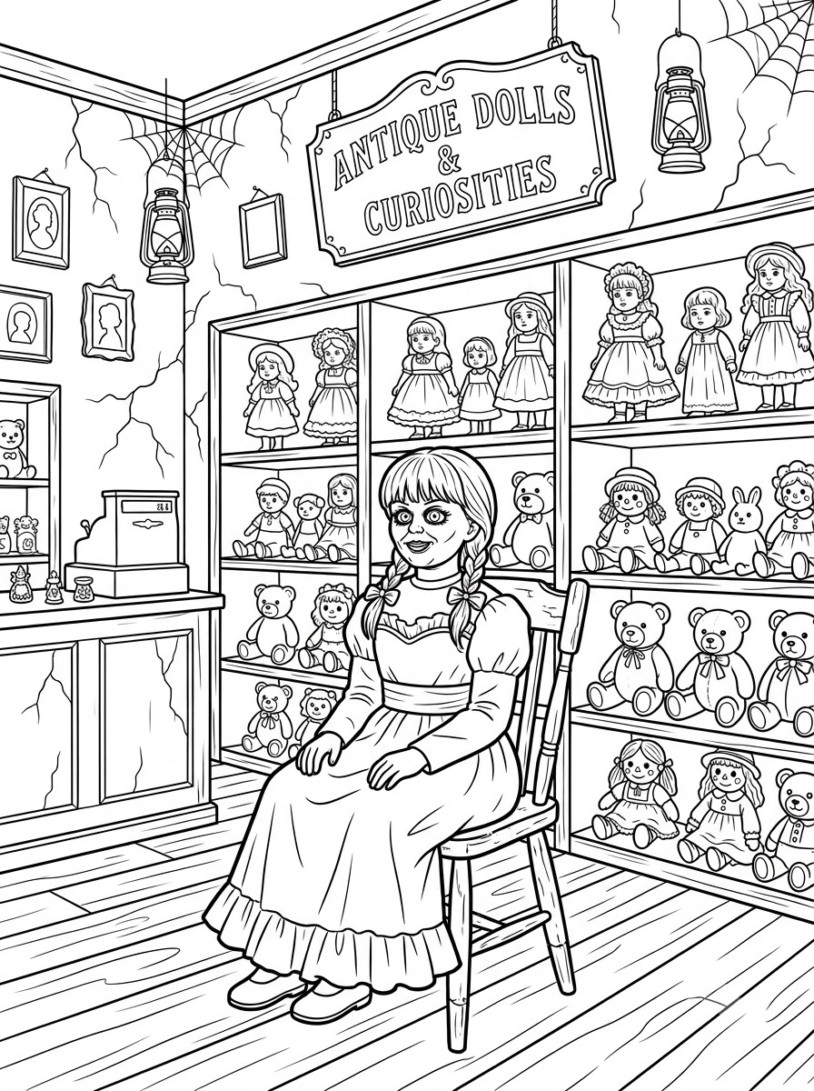 Gambar mewarnai Annabelle bergaya kuno