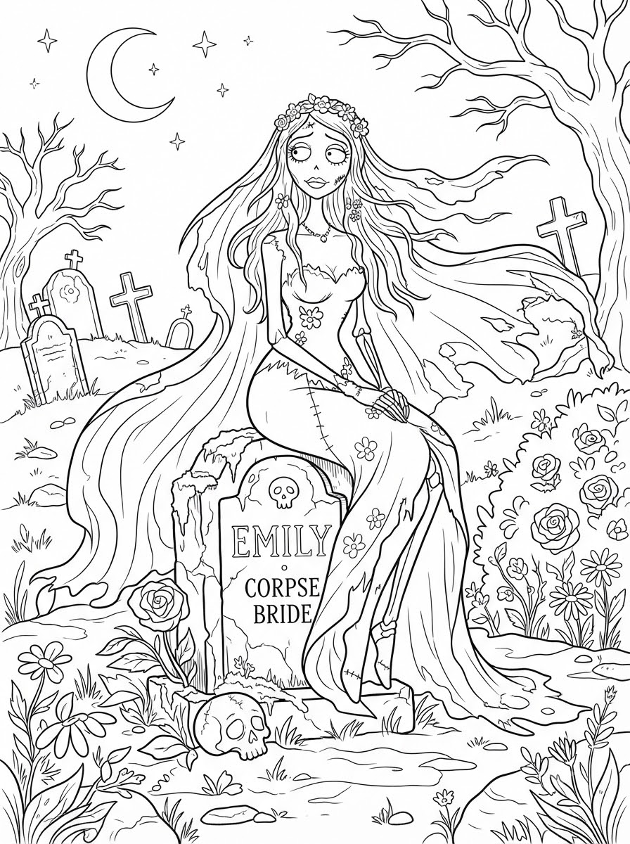 Corpse Bride Coloring Pages 10 printable Corpse Bride coloring pages