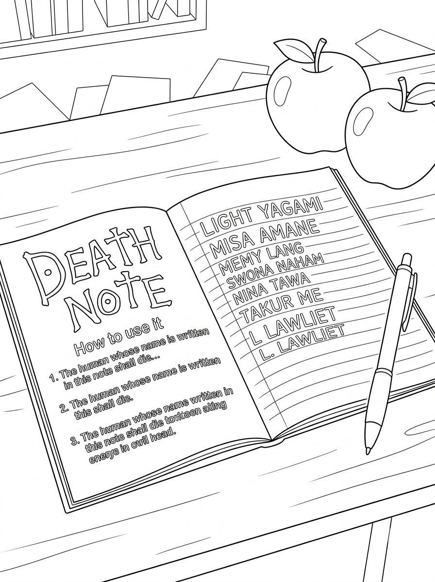 Planșe de colorat Death Note gratuite pentru adulți