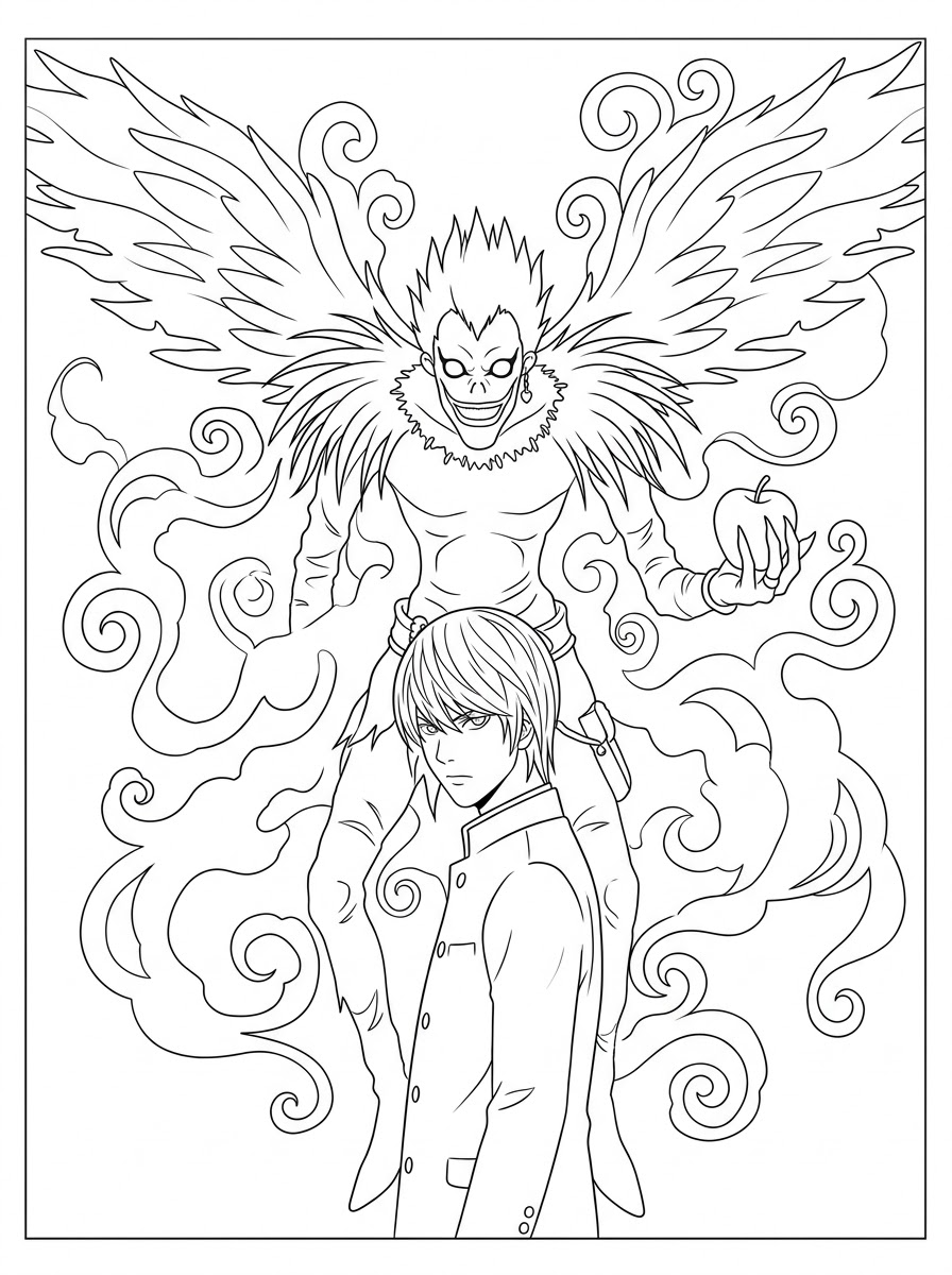 Planșe de colorat Death Note pentru adulți ușor de colorat