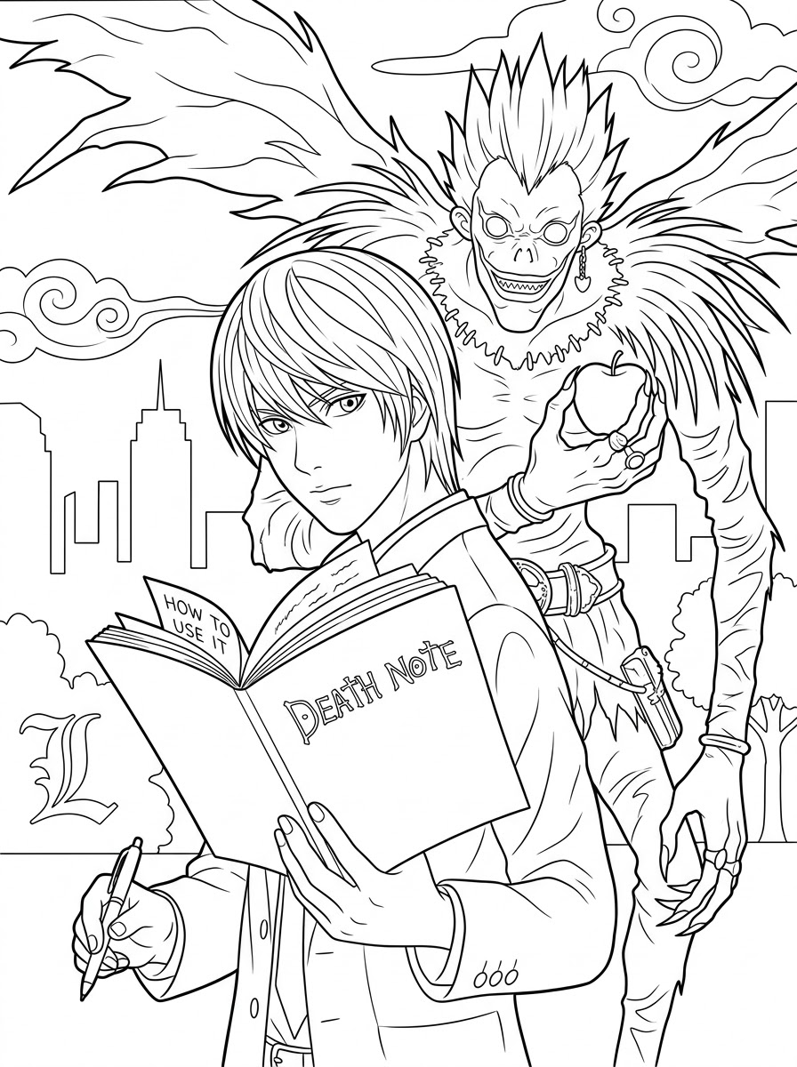 Planșe de colorat vintage cu Death Note
