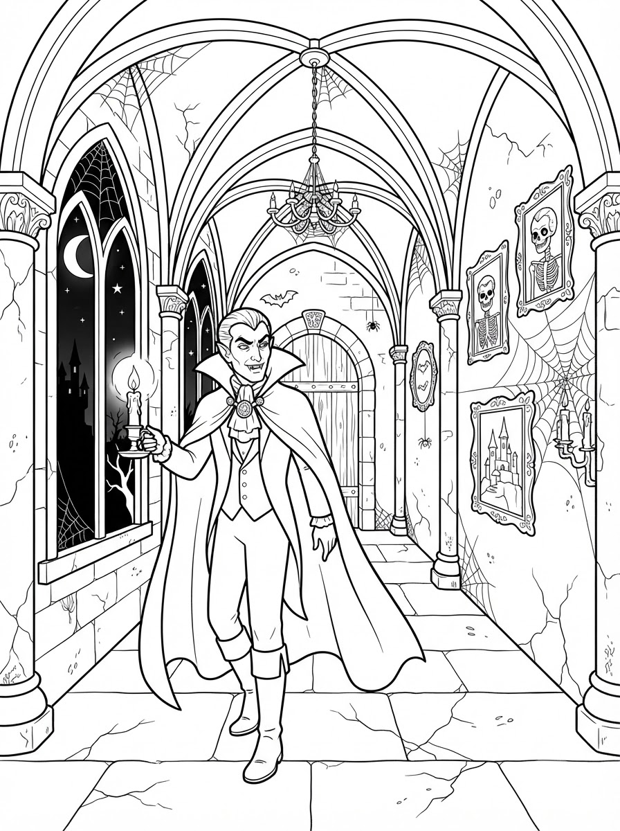 dibujos para colorear de Drácula alegre
