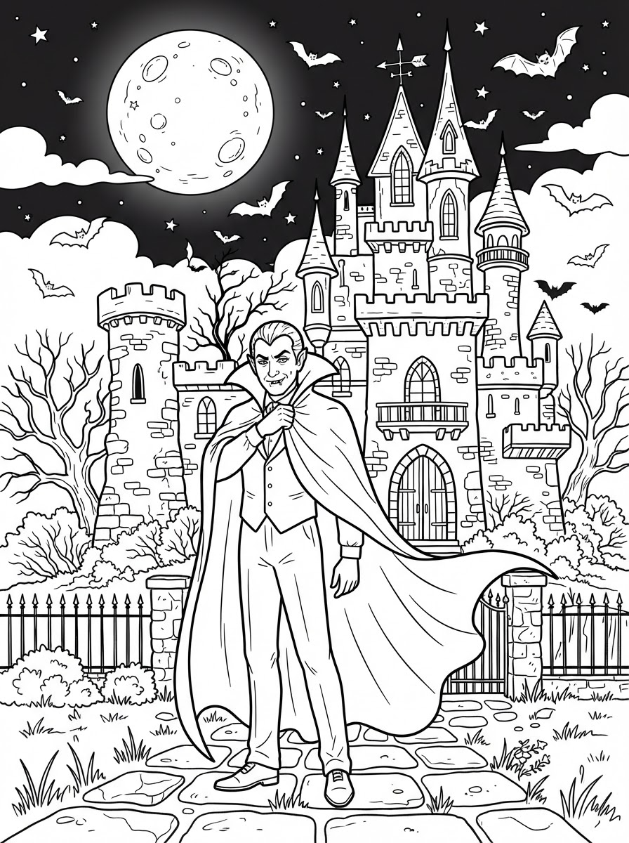 dibujos para colorear de Drácula para adultos gratis