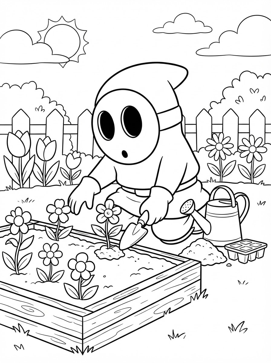 kawaii cute Shy Guy coloring pages