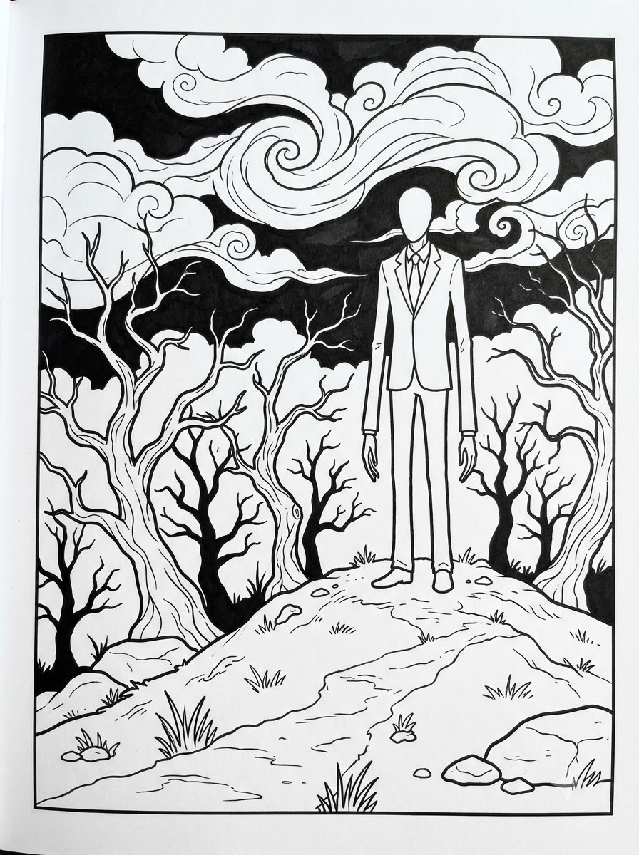 ücretsiz Slender Man boyama sayfaları yazdırılabilir