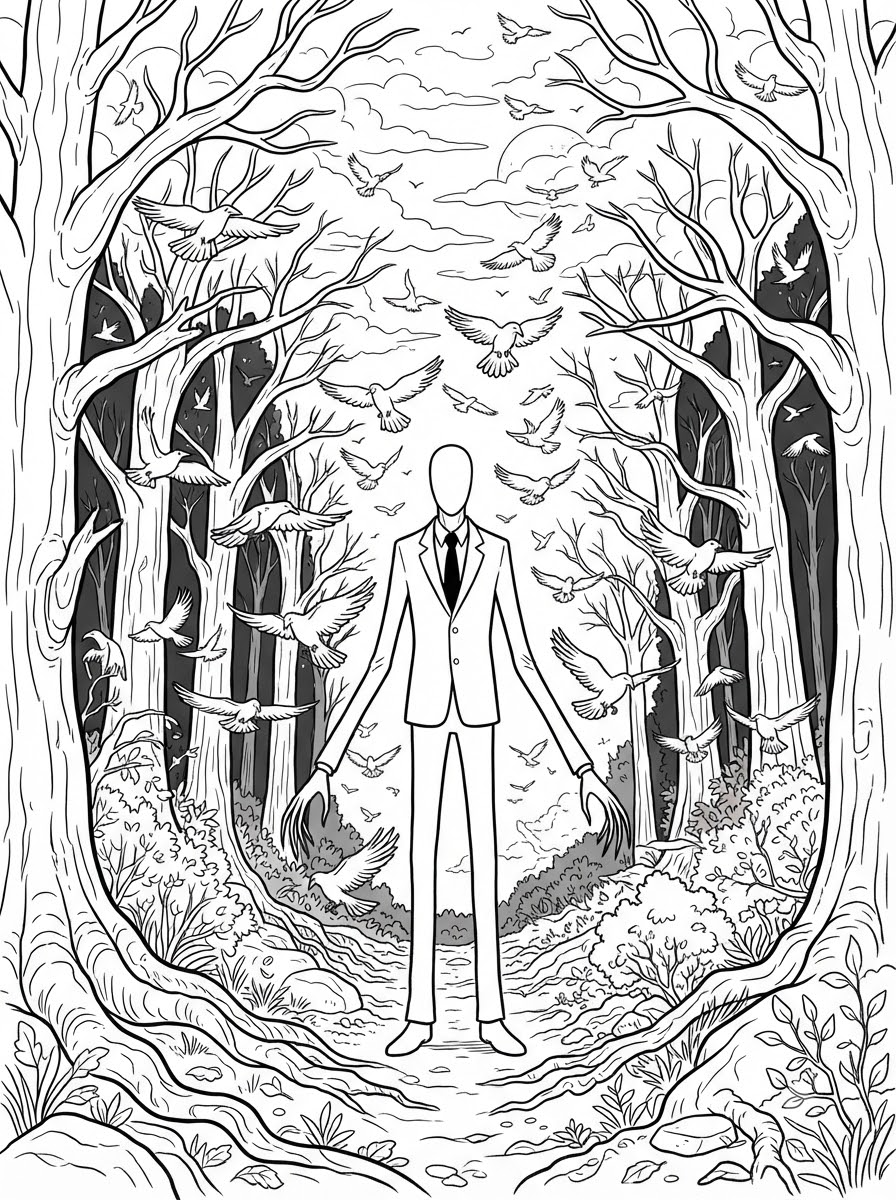 Slender Man ücretsiz boyama sayfaları 1
