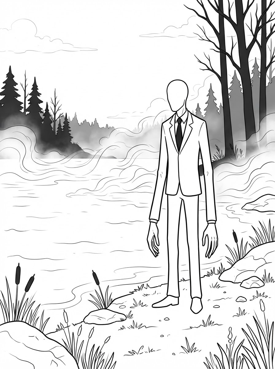 Slender Man süslemeler boyama sayfaları