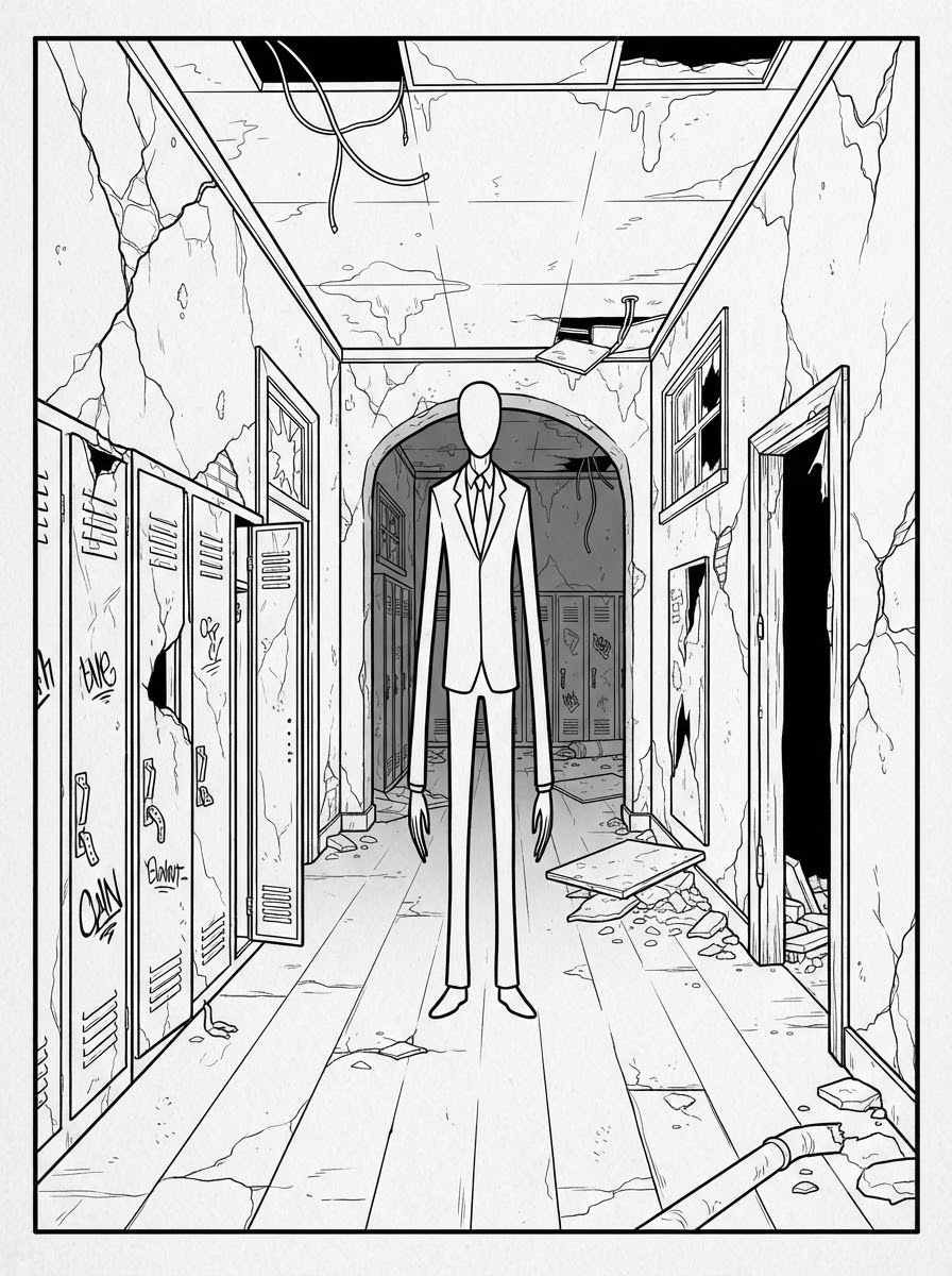 Slender Man okul öncesi çocuklar için boyama sayfaları