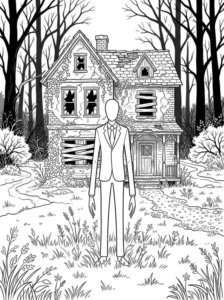 Slender Man boyama sayfaları ücretsiz yazdırılabilir