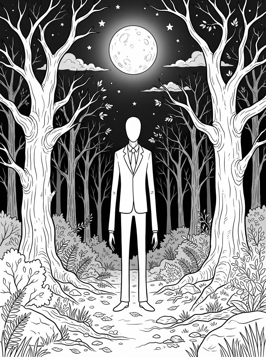 Slender Man yetişkinler için boyama sayfaları pdf