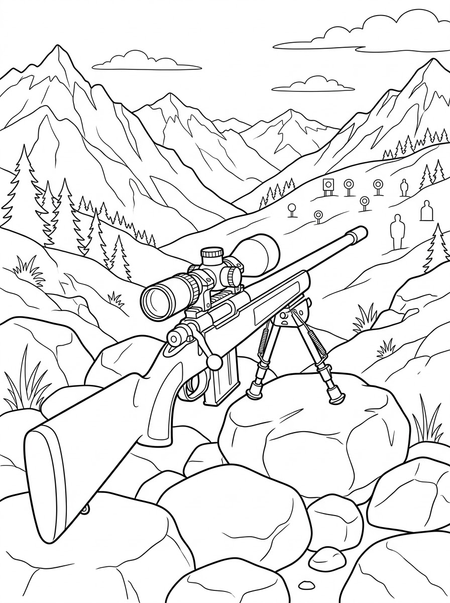 Sniper Rifle Coloring Pages 13 detailed Sniper Rifle coloring pages