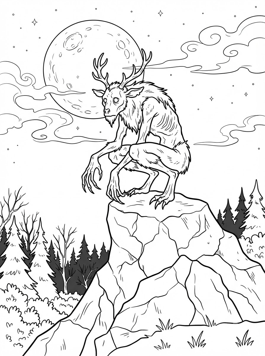 detailed Wendigo coloring pages for adults